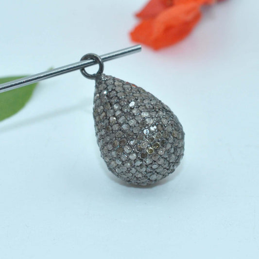 925 Sterling Silver Pave Diamond Teardrop Charm - Kanika Creations
