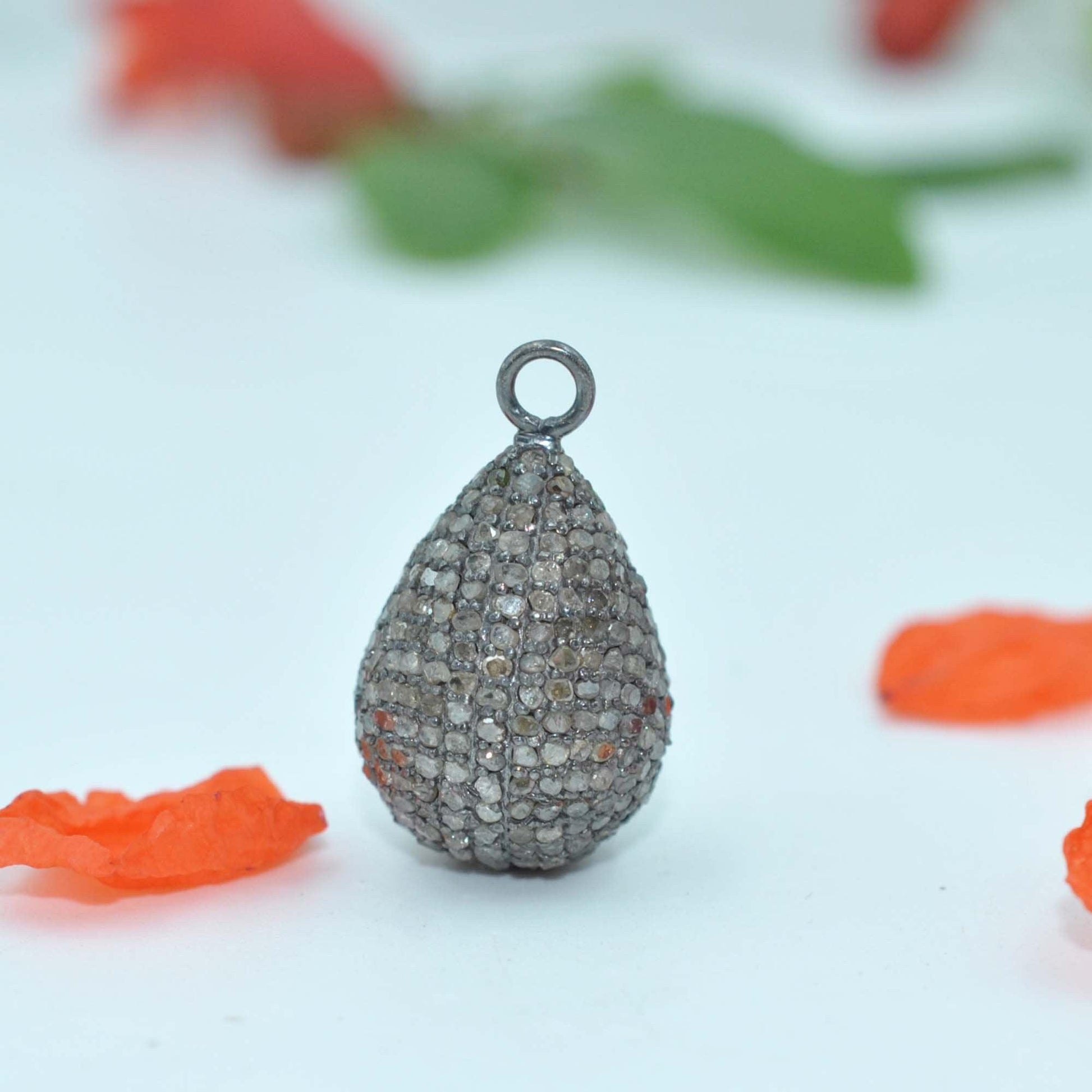 925 Sterling Silver Pave Diamond Teardrop Charm - Kanika Creations