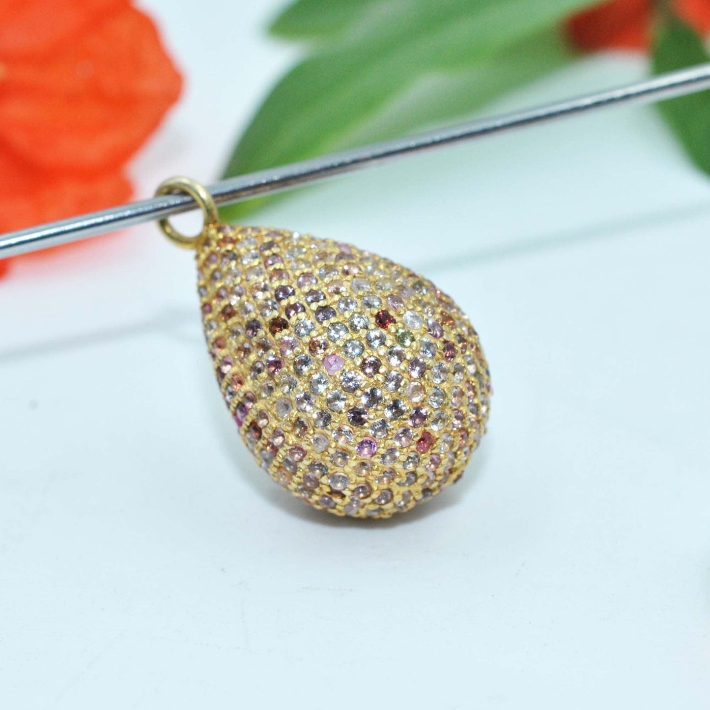 925 Sterling Silver Multi Sapphire Teardrop Charm - Kanika Creations