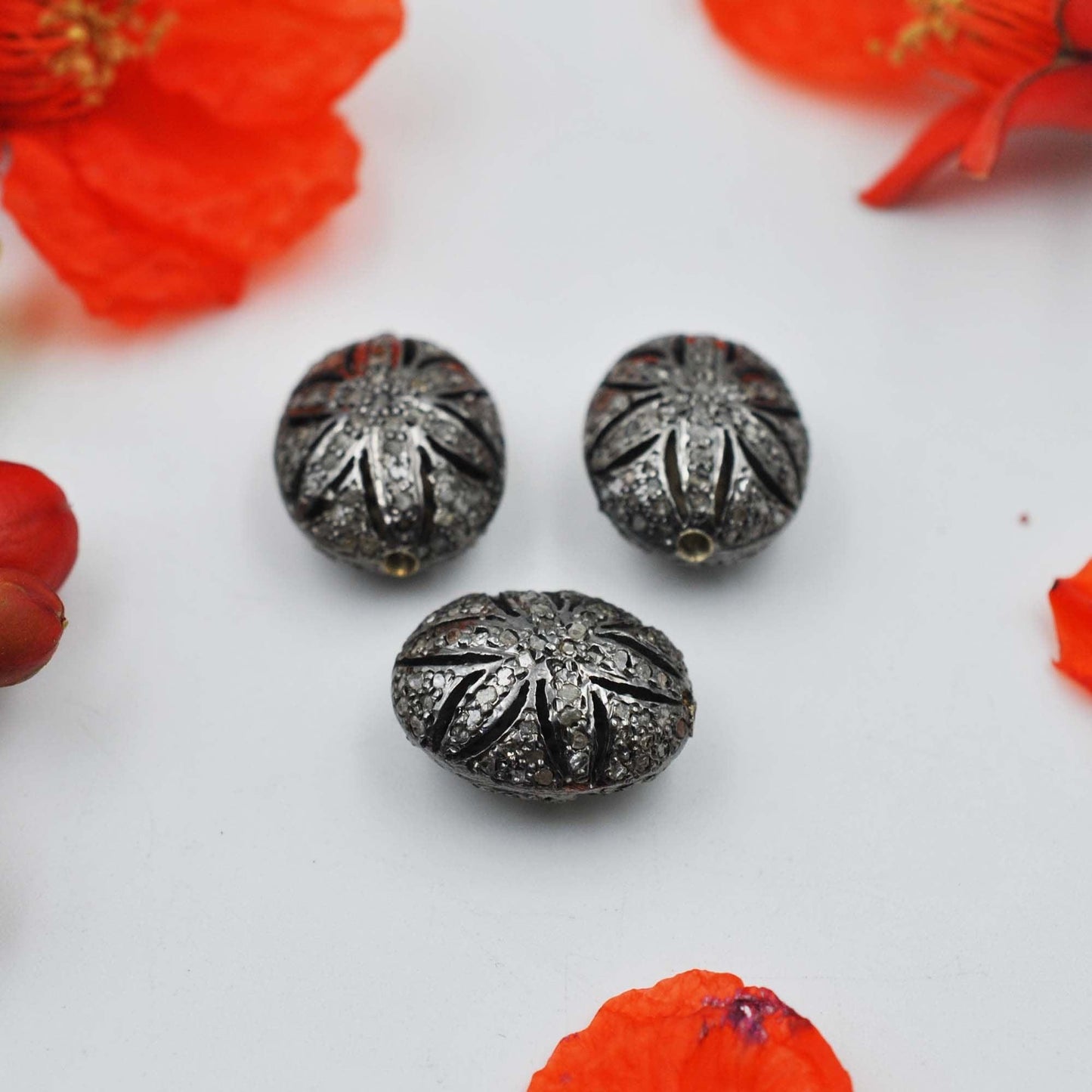 925 Sterling Silver Pave Diamond Oxidized Beads - Kanika Creations