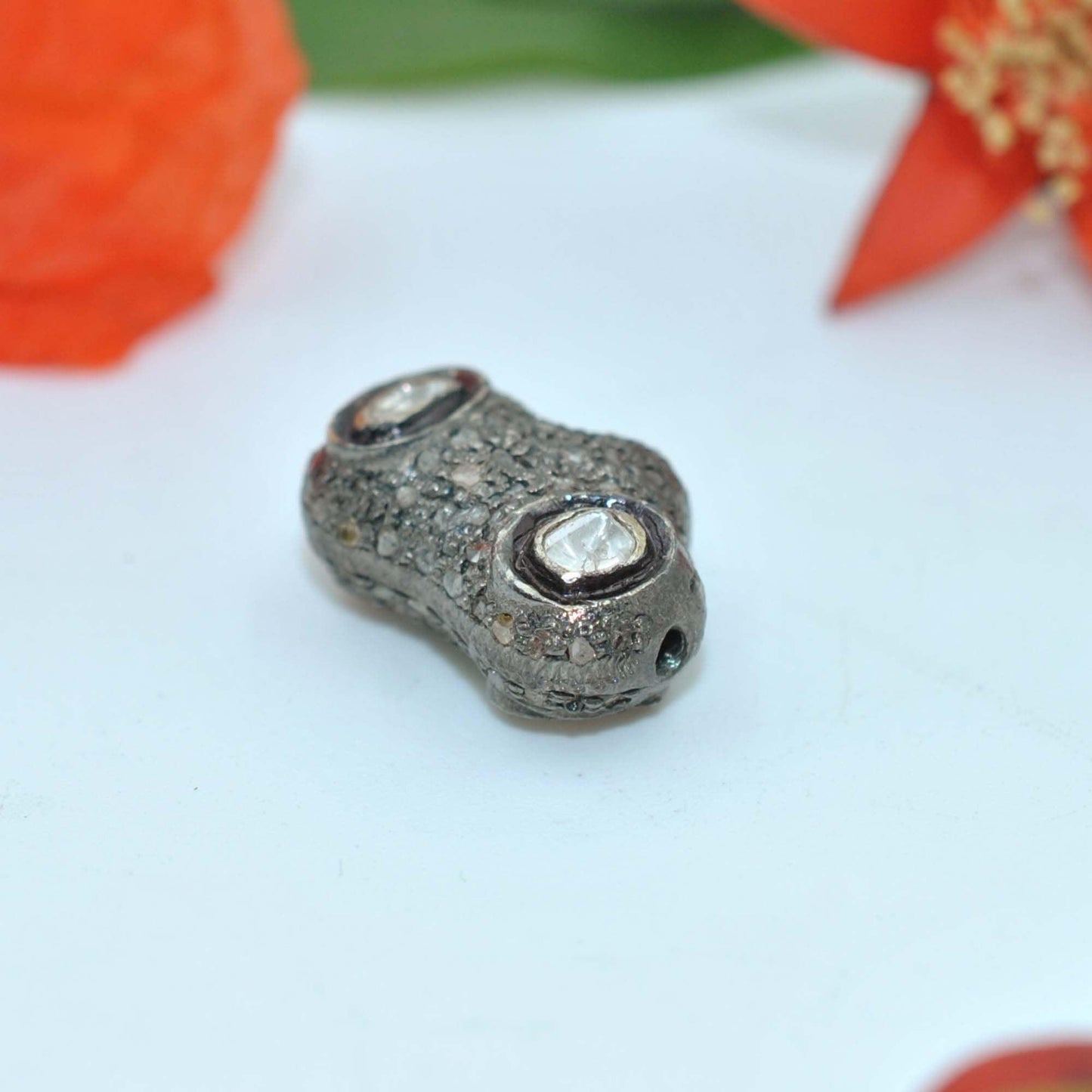 925 Sterling Silver Uncut Pave Polki Diamond Fancy Bead - Kanika Creations