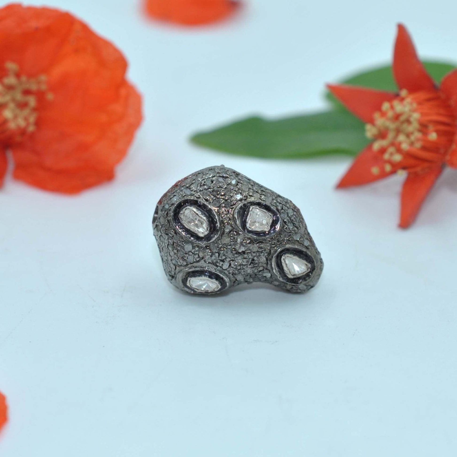 925 Sterling Silver Polki Diamond Fancy Beads-DIY Jewelry Making - Kanika Creations
