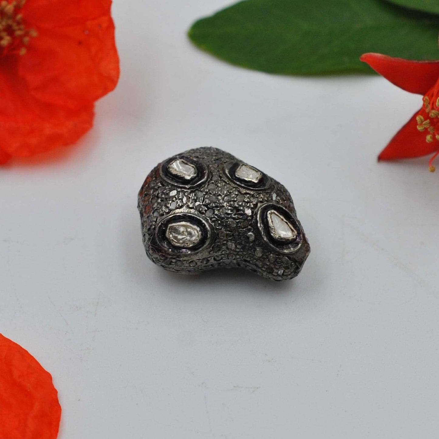 925 Sterling Silver Pave Polki Diamond Fancy Beads-DIY Jewelry Making - Kanika Creations