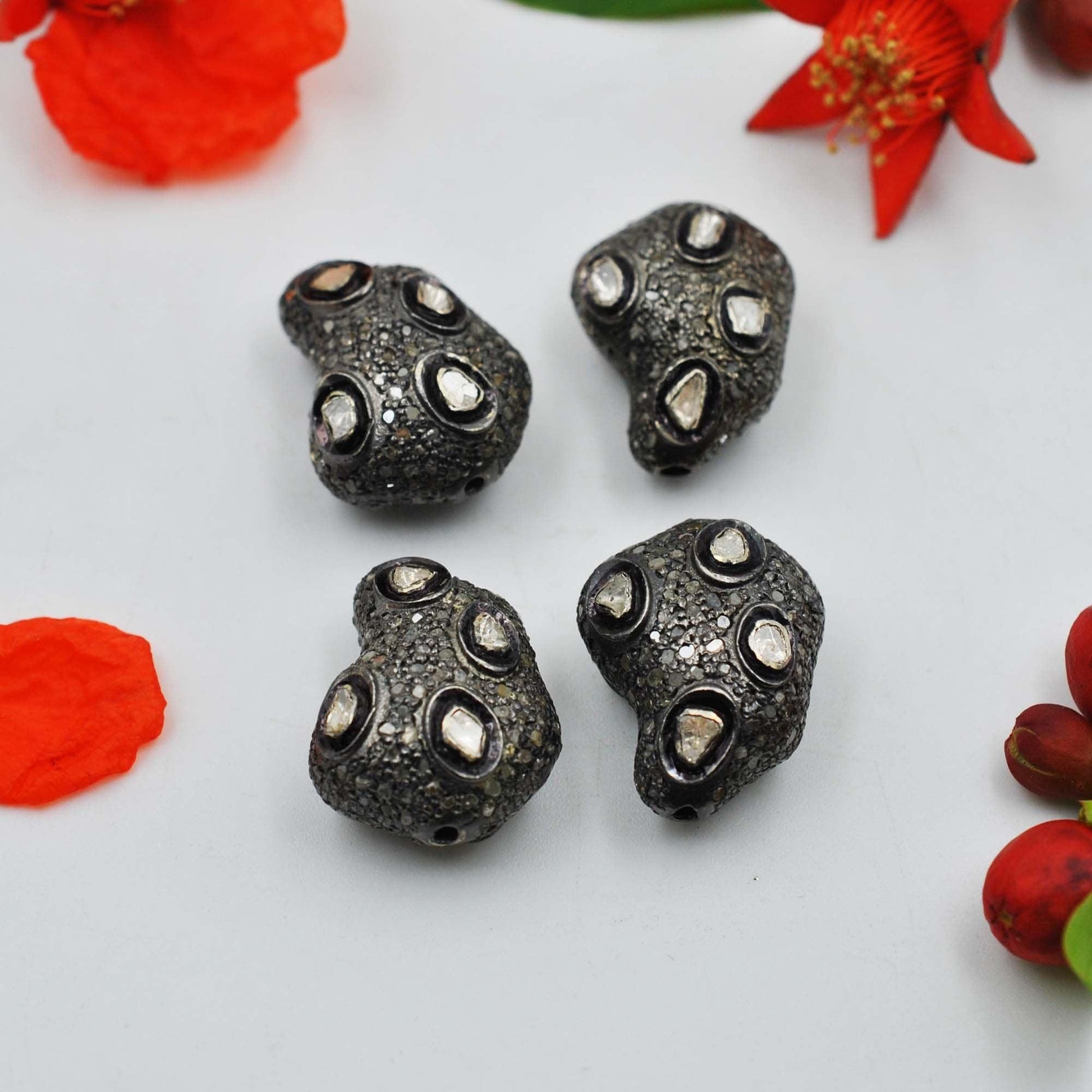 925 Sterling Silver Polki Diamond Fancy Beads-DIY Jewelry Making - Kanika Creations