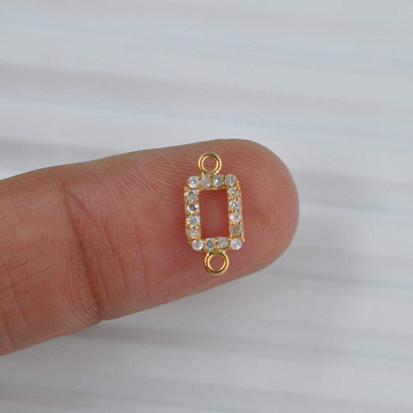 14k Solid Gold Diamond Rectangle Connector Jewelry Supplies - Kanika Creations