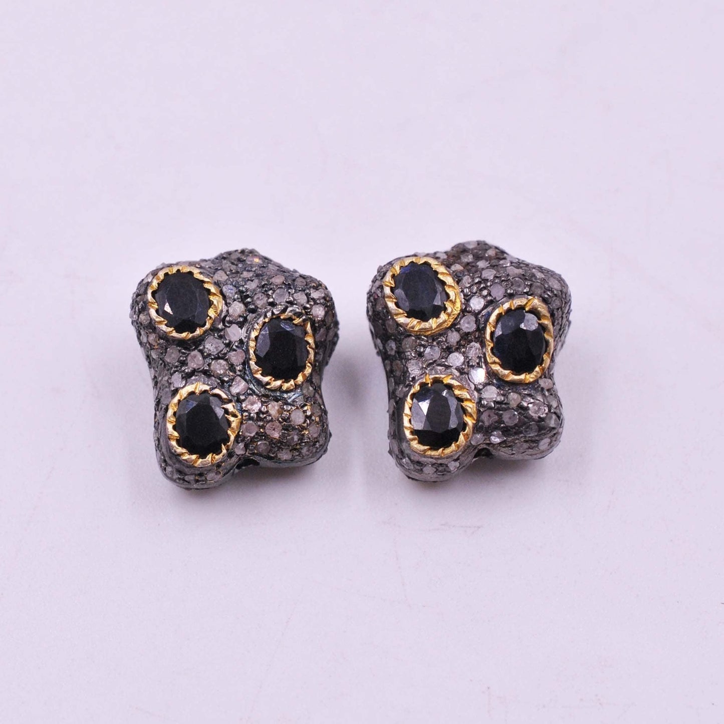 925 Sterling Silver Pave Diamond & Multi-Gemstone Spacer Beads - Kanika Creations