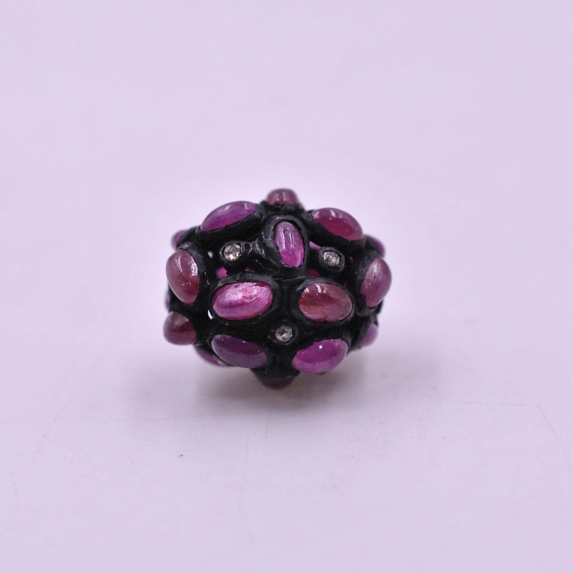 925 Sterling Silver Pave Diamond & Ruby Oxidized Beads - Kanika Creations