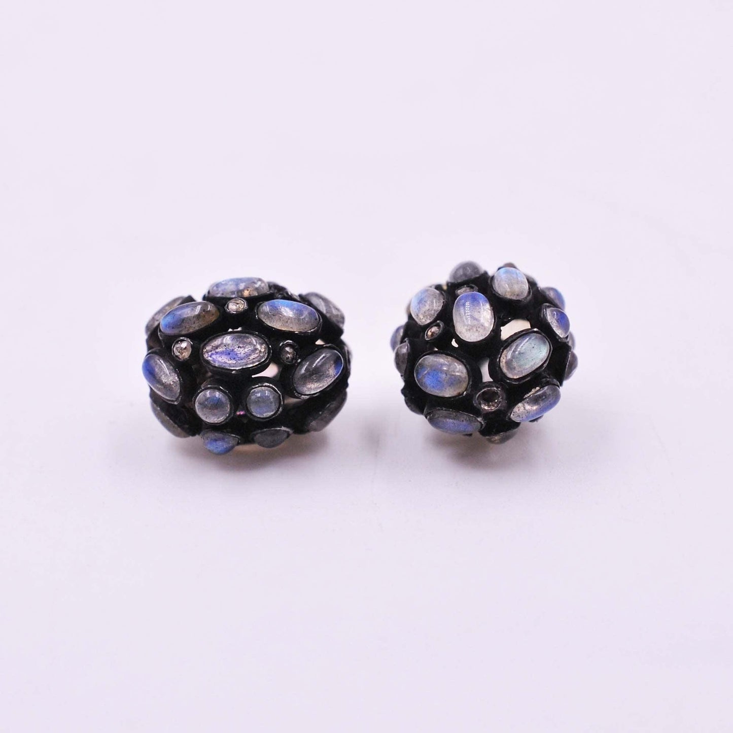 925 Sterling Silver Pave Diamond & Labradorite Beads - Kanika Creations