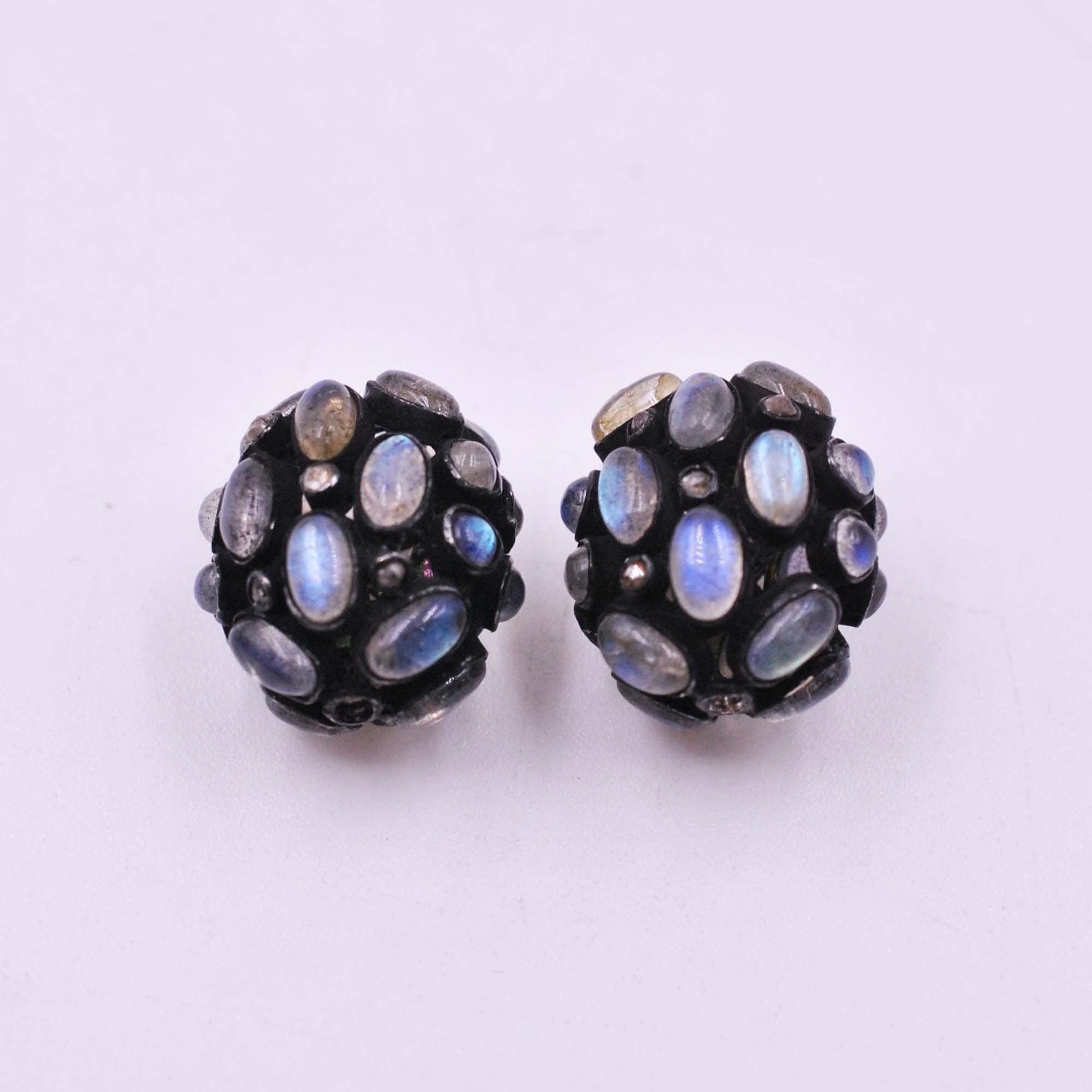 925 Sterling Silver Pave Diamond & Labradorite Beads - Kanika Creations