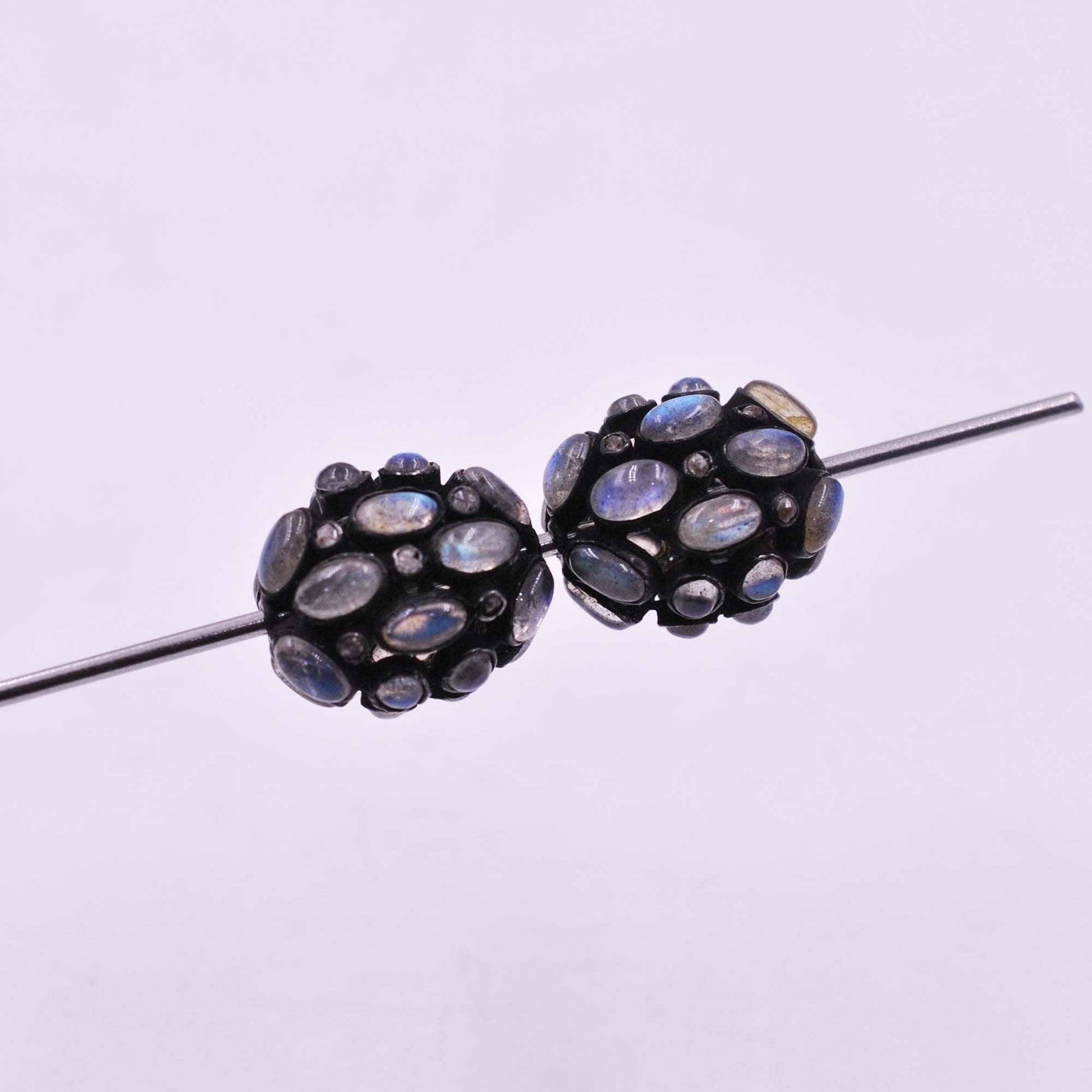 925 Sterling Silver Pave Diamond & Labradorite Beads - Kanika Creations