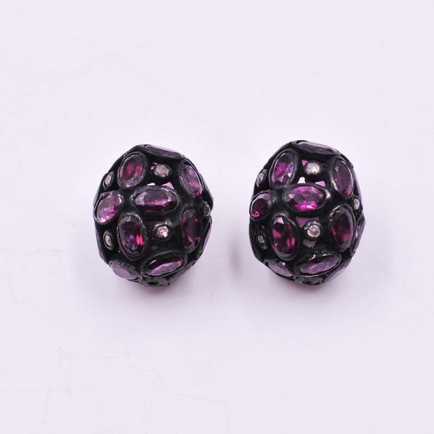 925 Sterling Silver Ruby Oxidized Beads - Kanika Creations