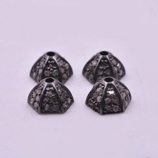 925 Sterling Silver Pave Diamond Bead Caps - Kanika Creations