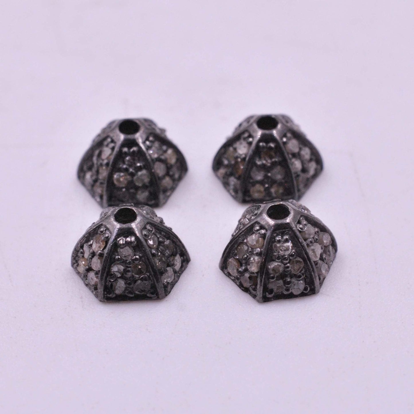 925 Sterling Silver Pave Diamond Bead Caps - Kanika Creations