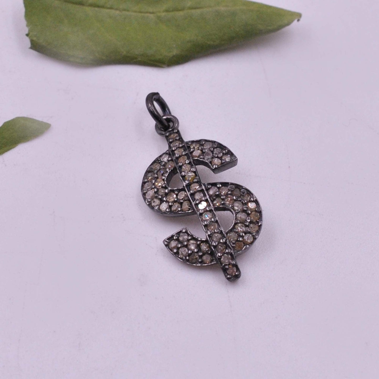 925 Sterling Silver Pave Diamond Dollar Sign Charm Pendant - Kanika Creations