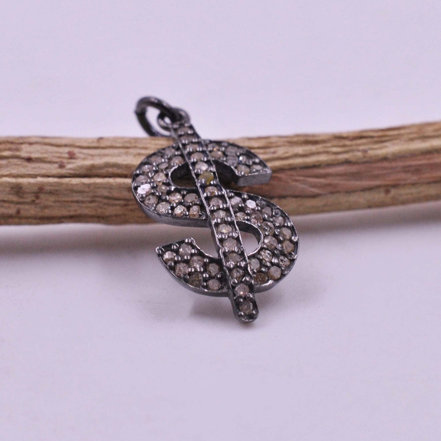 925 Sterling Silver Pave Diamond Dollar Sign Charm Pendant - Kanika Creations
