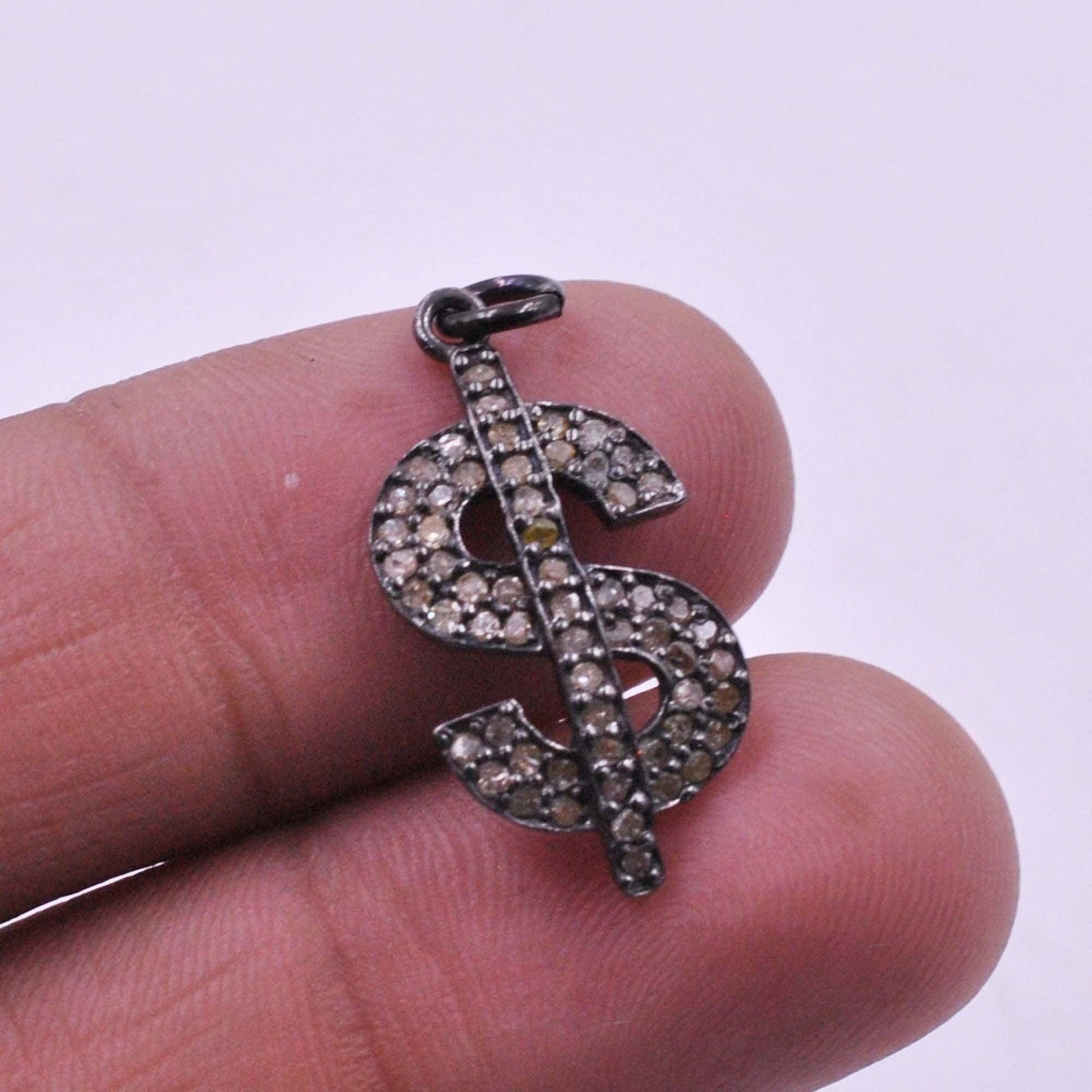 Silver Pave Diamond Dollar Sign Charm Pendant - Kanika Creations