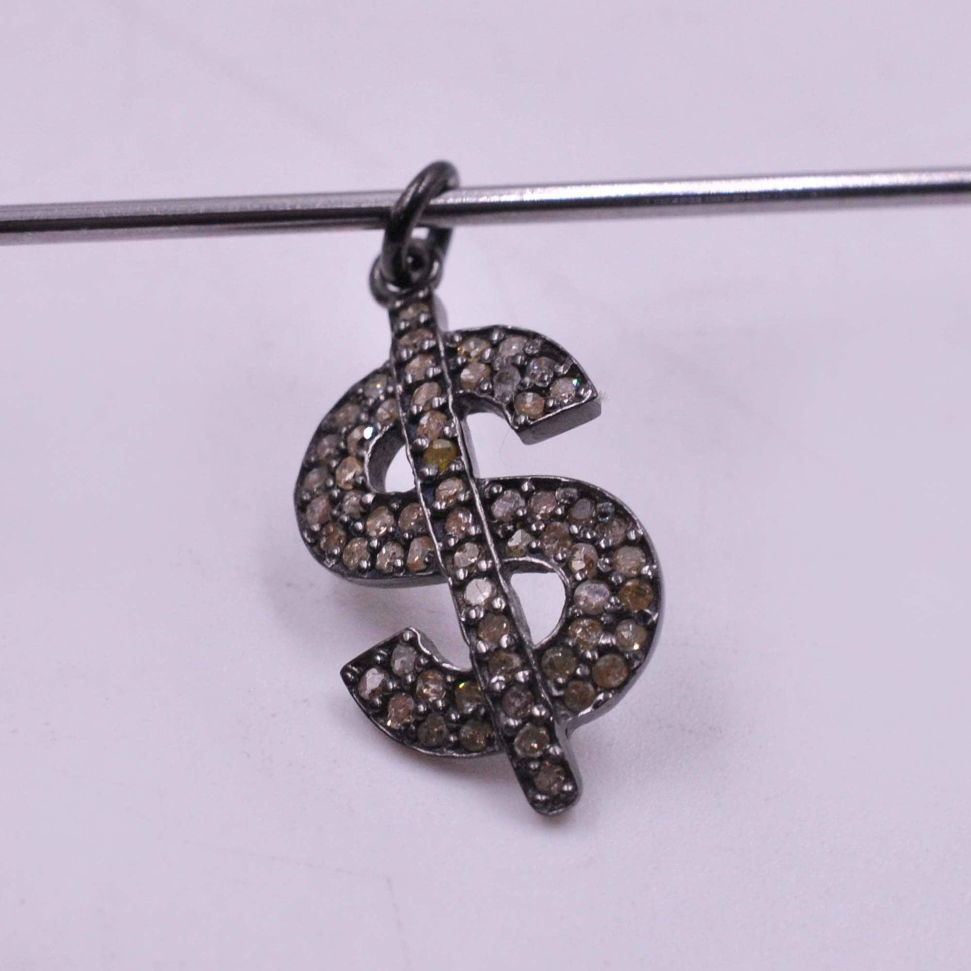 Silver Pave Diamond Dollar Sign Charm Pendant - Kanika Creations
