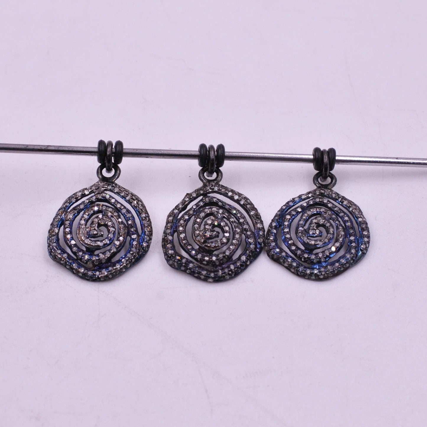 925 Sterling Silver Pave Diamond Spiral Charm Pendant - Kanika Creations
