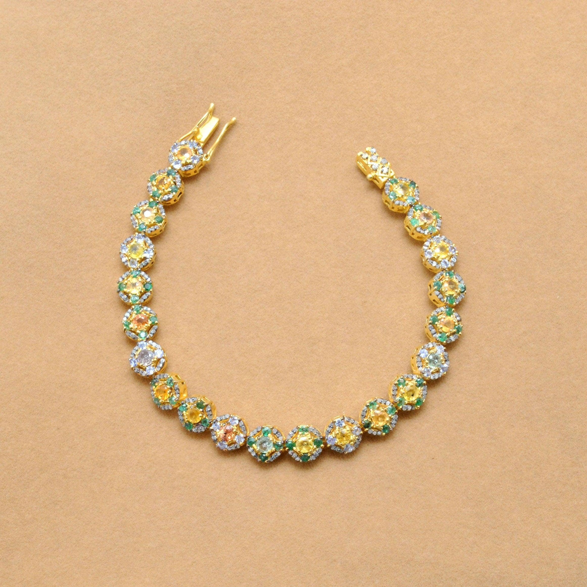 Victorian Diamond Multi Stone Silver Bracelet - Kanika Creations