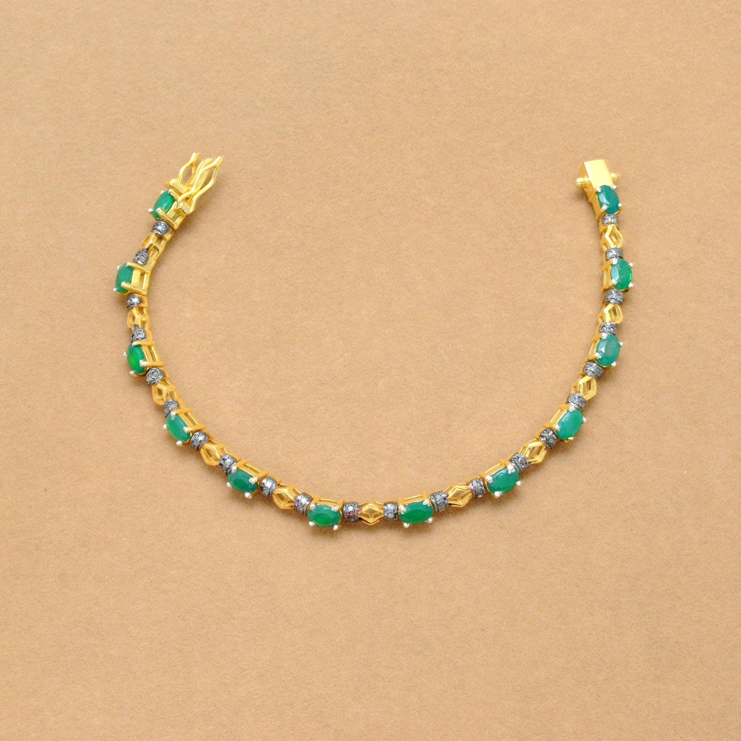 Diamond Emerald Sterling Silver Bracelet Gift For Her - Kanika Creations