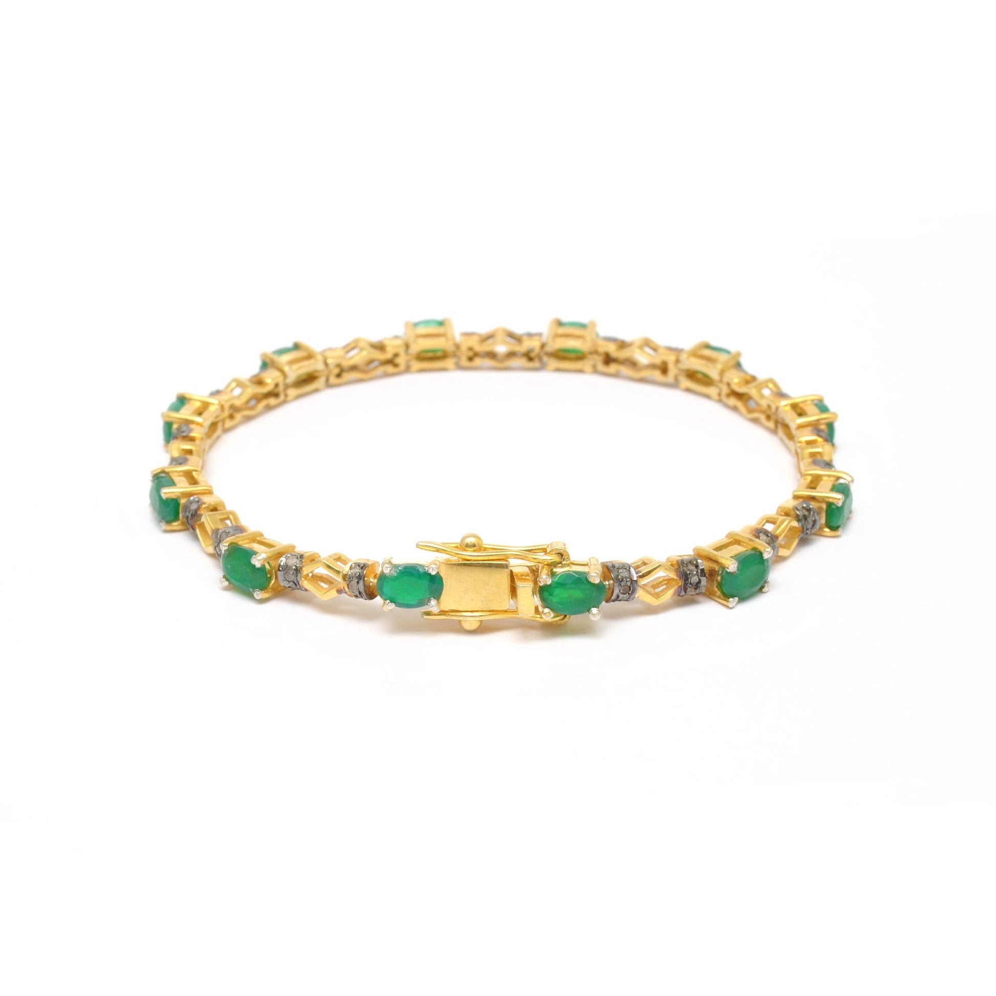 Sterling Silver Diamond & Emerald Bracelet 18k Gold Plated - Kanika Creations