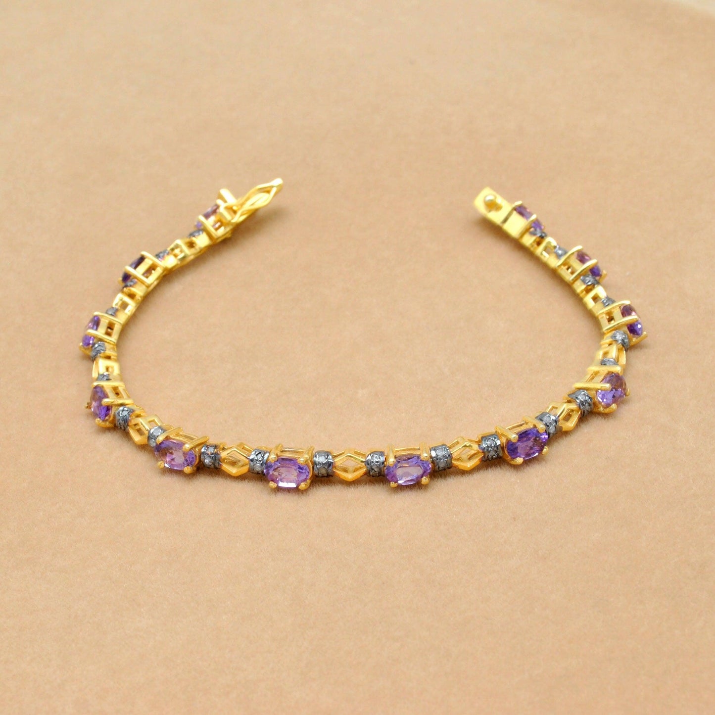 Victorian Amethyst Silver Bracelet Diamond Jewelry - Kanika Creations