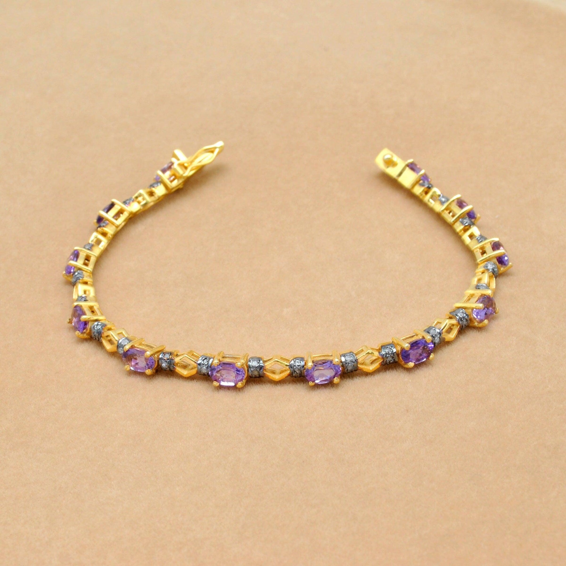 Victorian Amethyst Silver Bracelet Diamond Jewelry - Kanika Creations