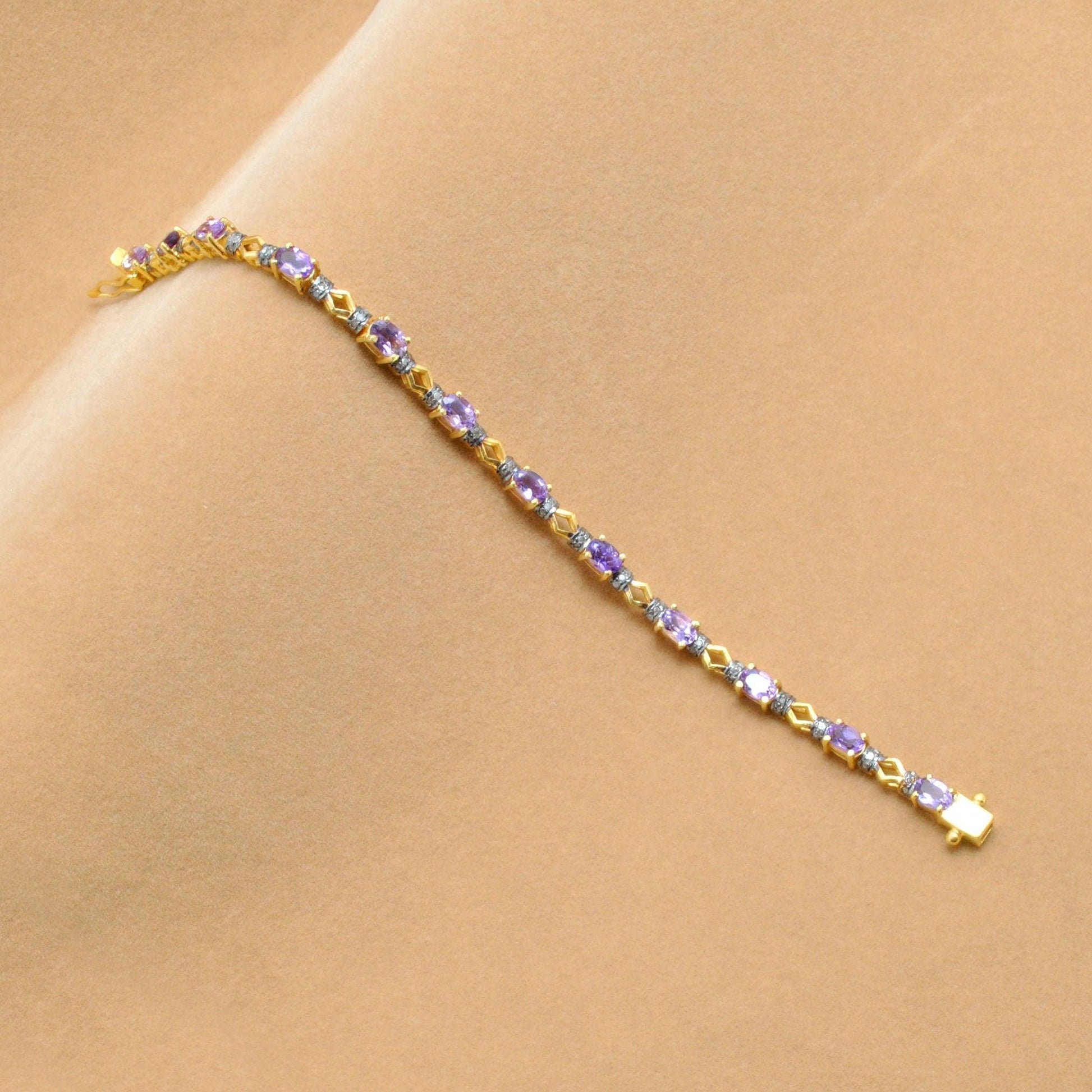 Victorian Amethyst Silver Bracelet Diamond Jewelry - Kanika Creations