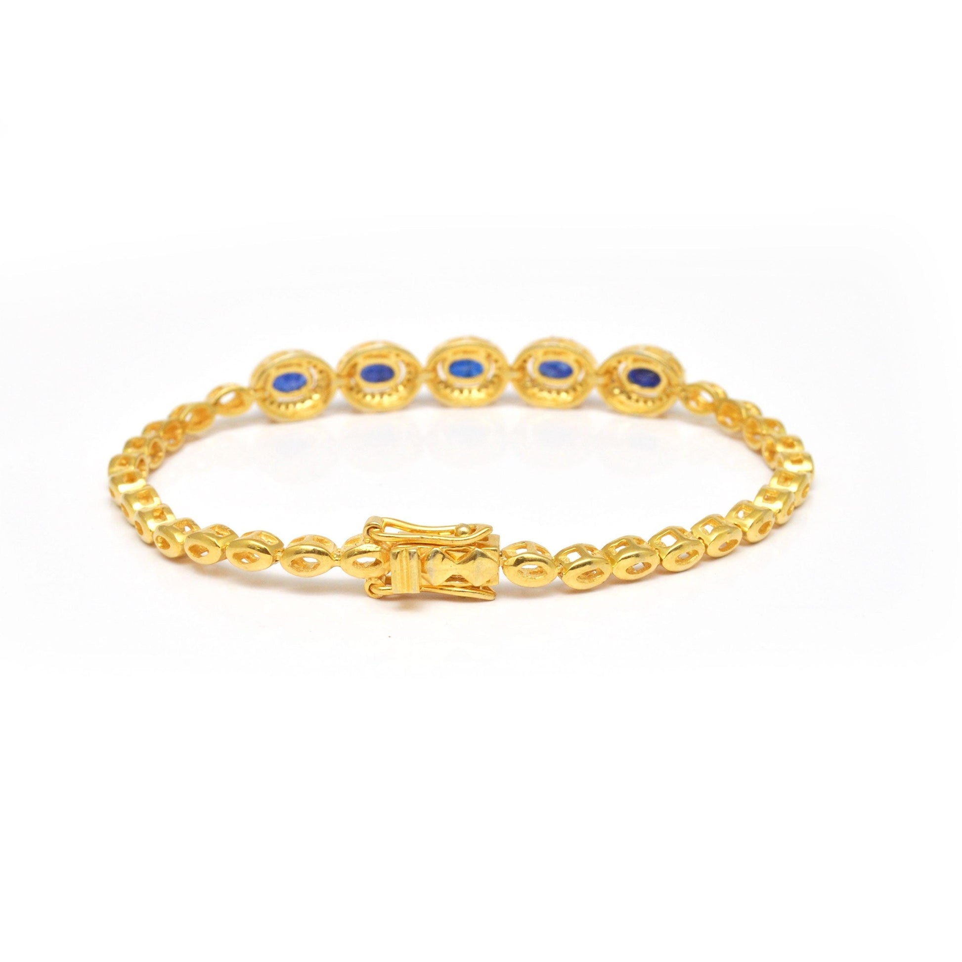 925 Sterling Silver Pave Diamond & Blue Sapphire Gold Plated Bracelet - Kanika Creations