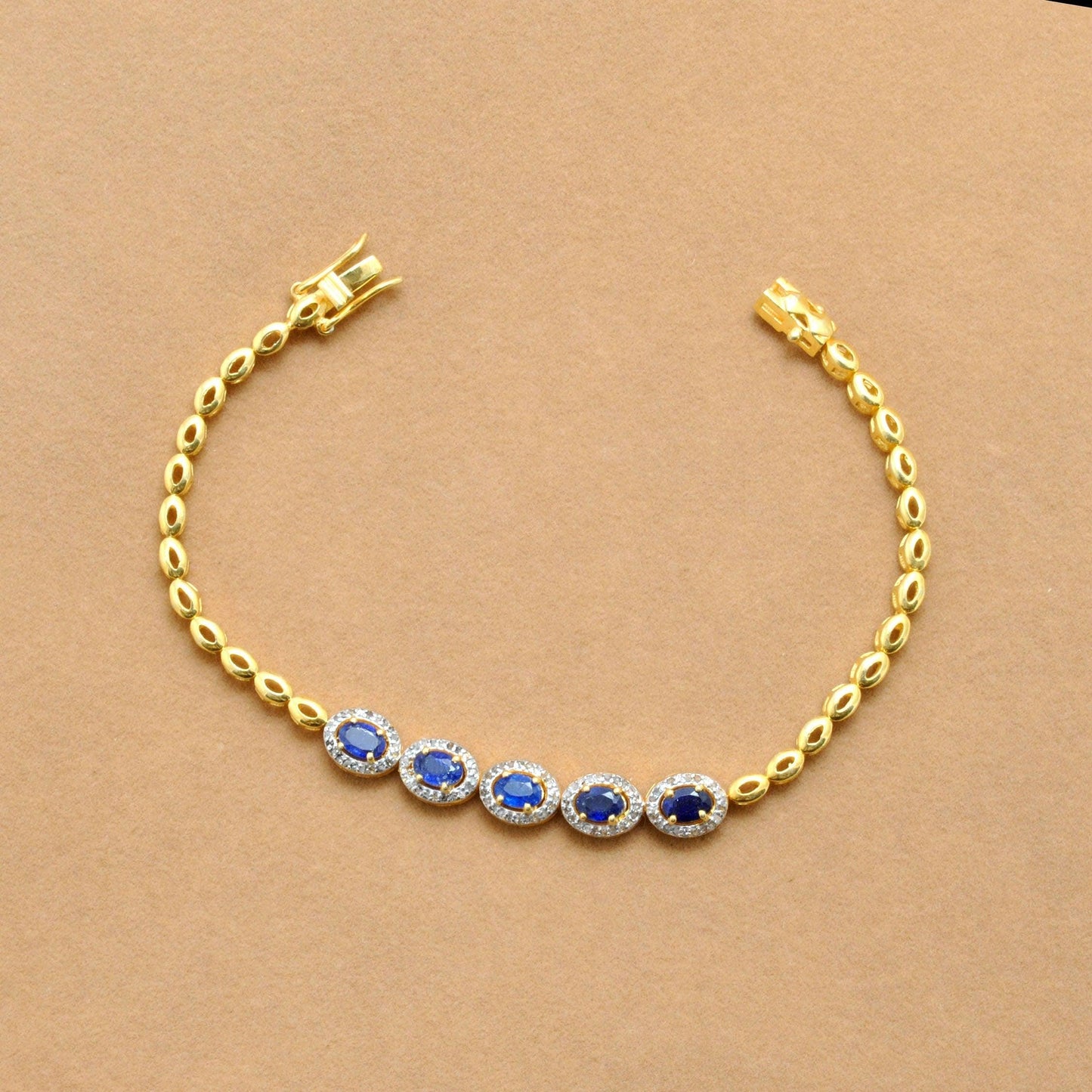Diamond Solitaire Blue Sapphire Silver Bracelet - Kanika Creations