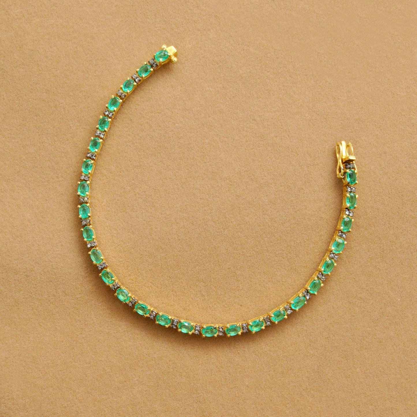 18K Gold Finish Emerald Tennis Bracelet Diamond Gift For Her - Kanika Creations