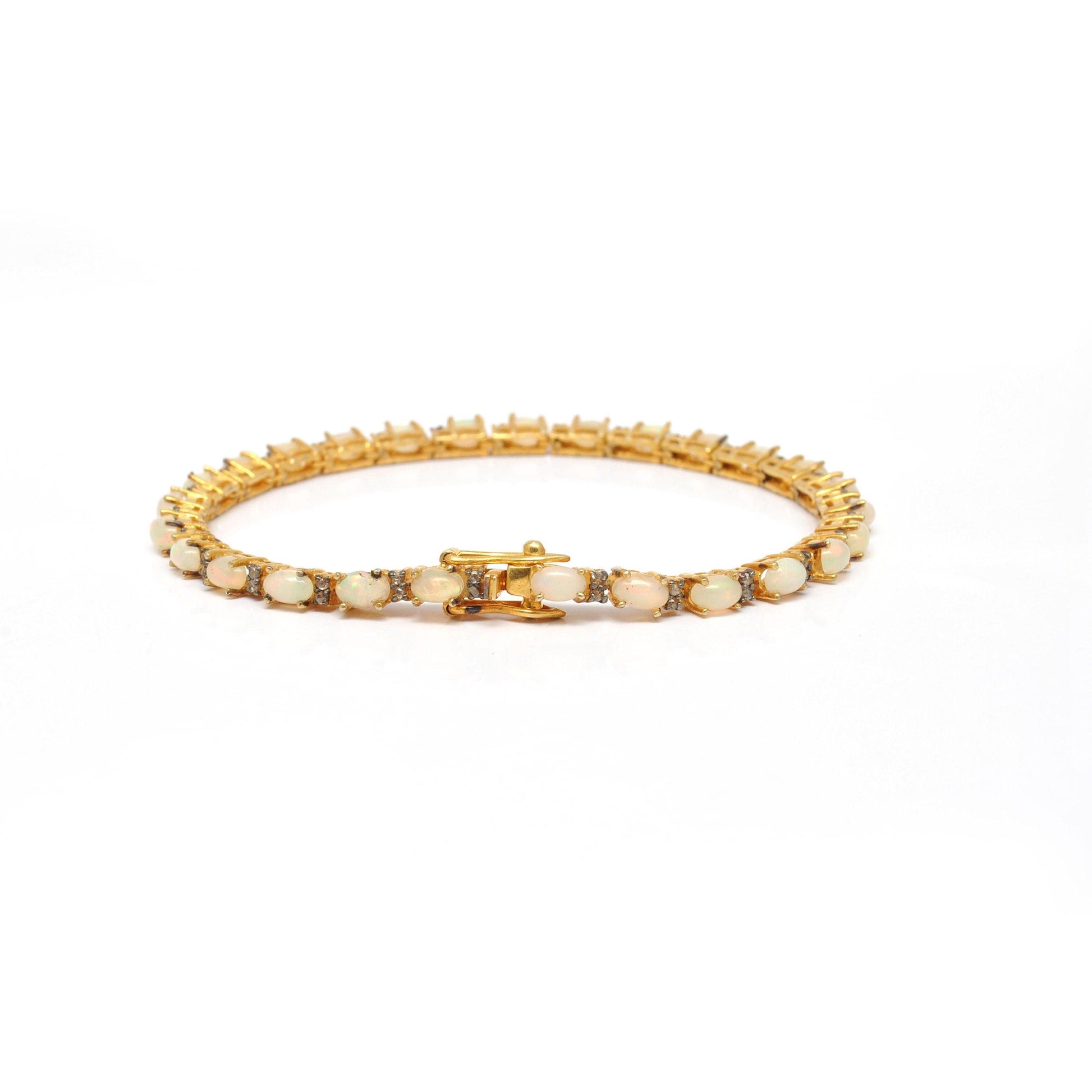 Sterling Silver Natural Fire Opal & Pave Diamond Gold Plated Bracelet - Kanika Creations