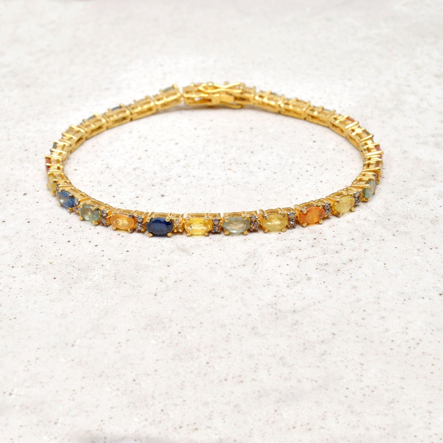Multi Sapphire Tennis Silver Bracelet Gold Plated Jewelry - Kanika Creations
