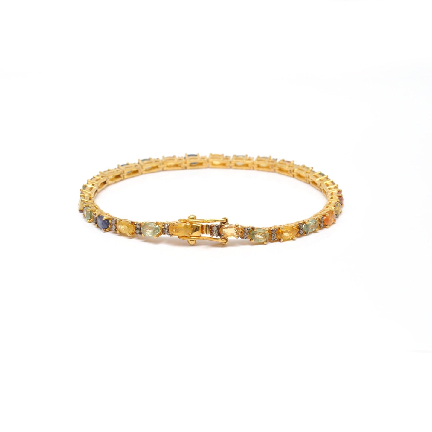 Multi Sapphire Tennis Silver Bracelet Gold Plated Jewelry - Kanika Creations