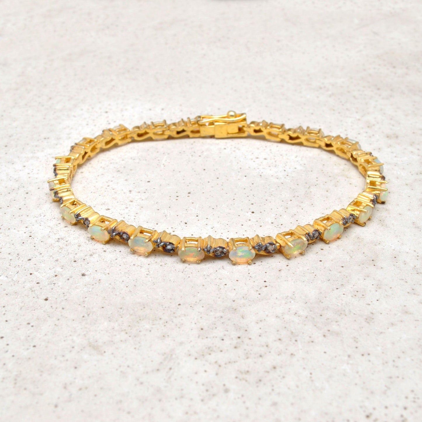 Opal Diamond Tennis Bracelet Bracelet Birthstone Jewelry - Kanika Creations