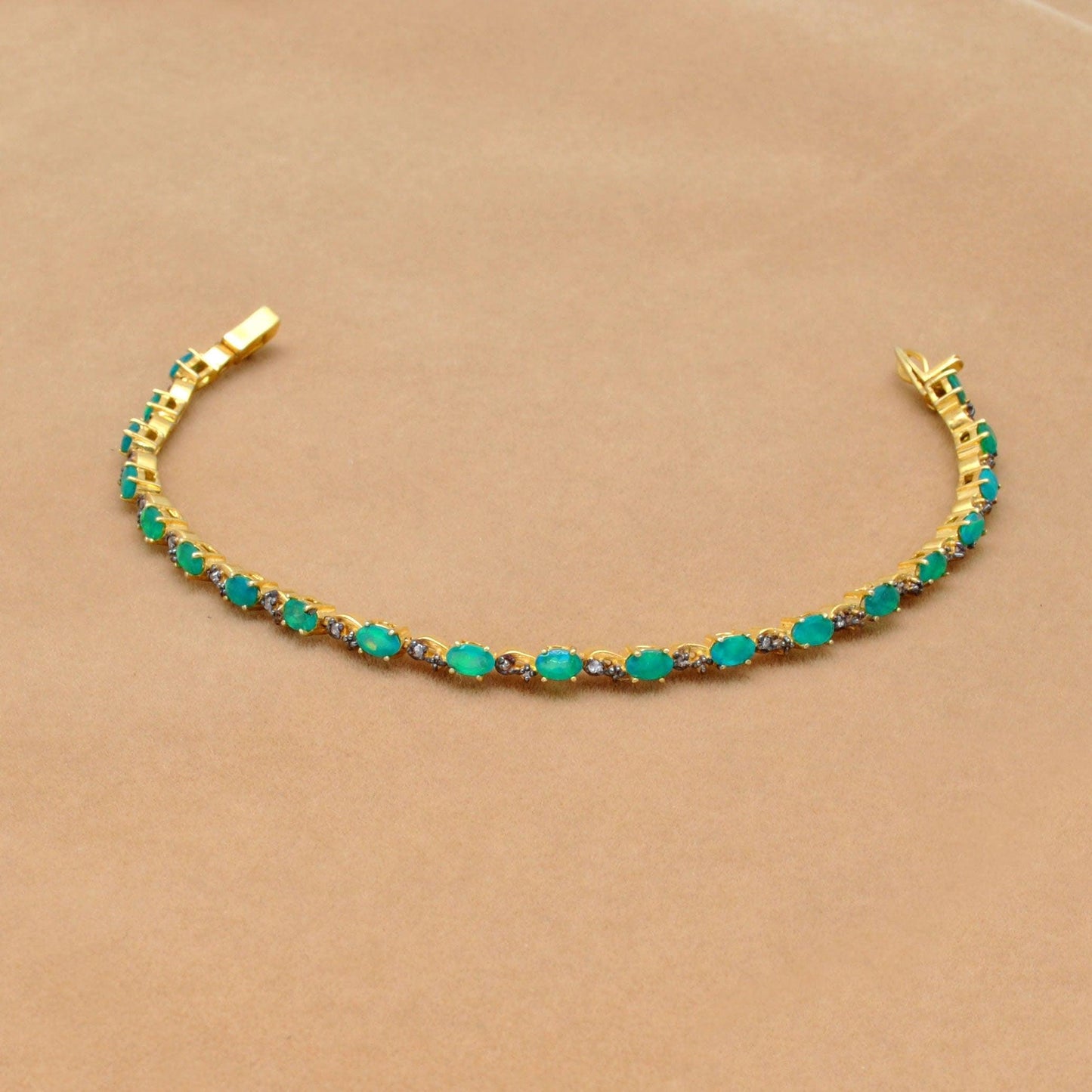 18k Gold Green Opal Bracelet Diamond Jewelry - Kanika Creations