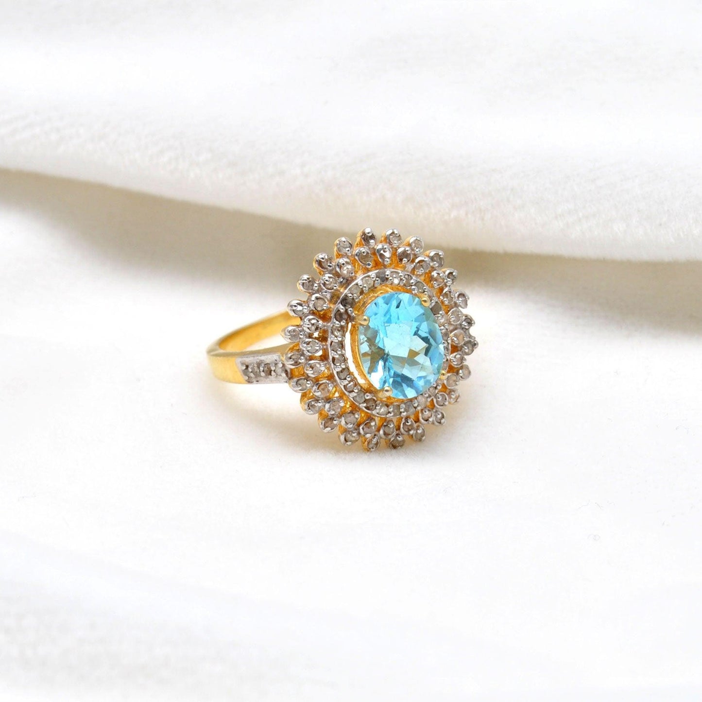 Blue Topaz Diamond Halo Ring 10 Victorian jewelry - Kanika Creations