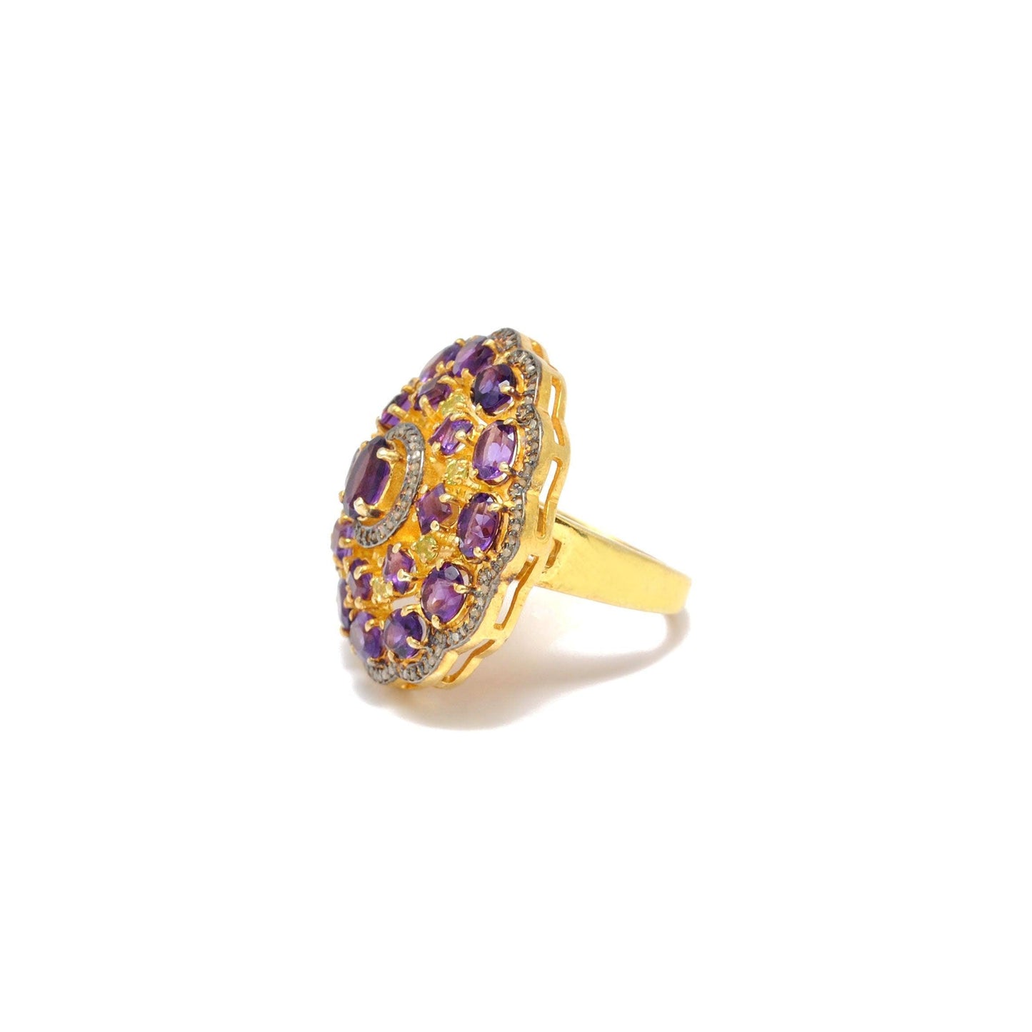 Amethyst & Diamond Ring Victorian Jewelry 18k Gold Finish - Kanika Creations