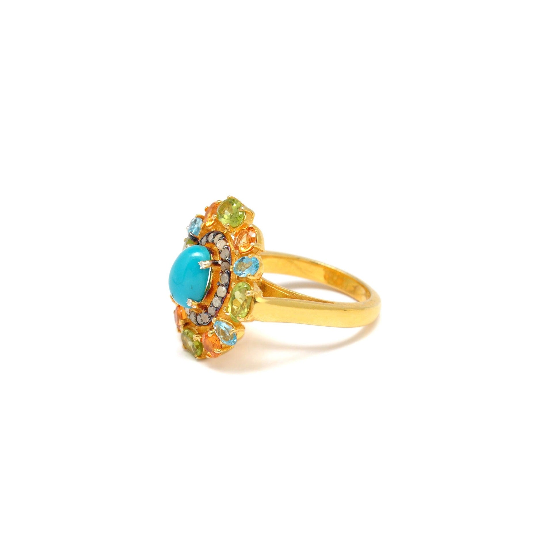 Multi Gemstone Diamond 18k Gold Plated Turquoise Victorian Rings - Kanika Creations
