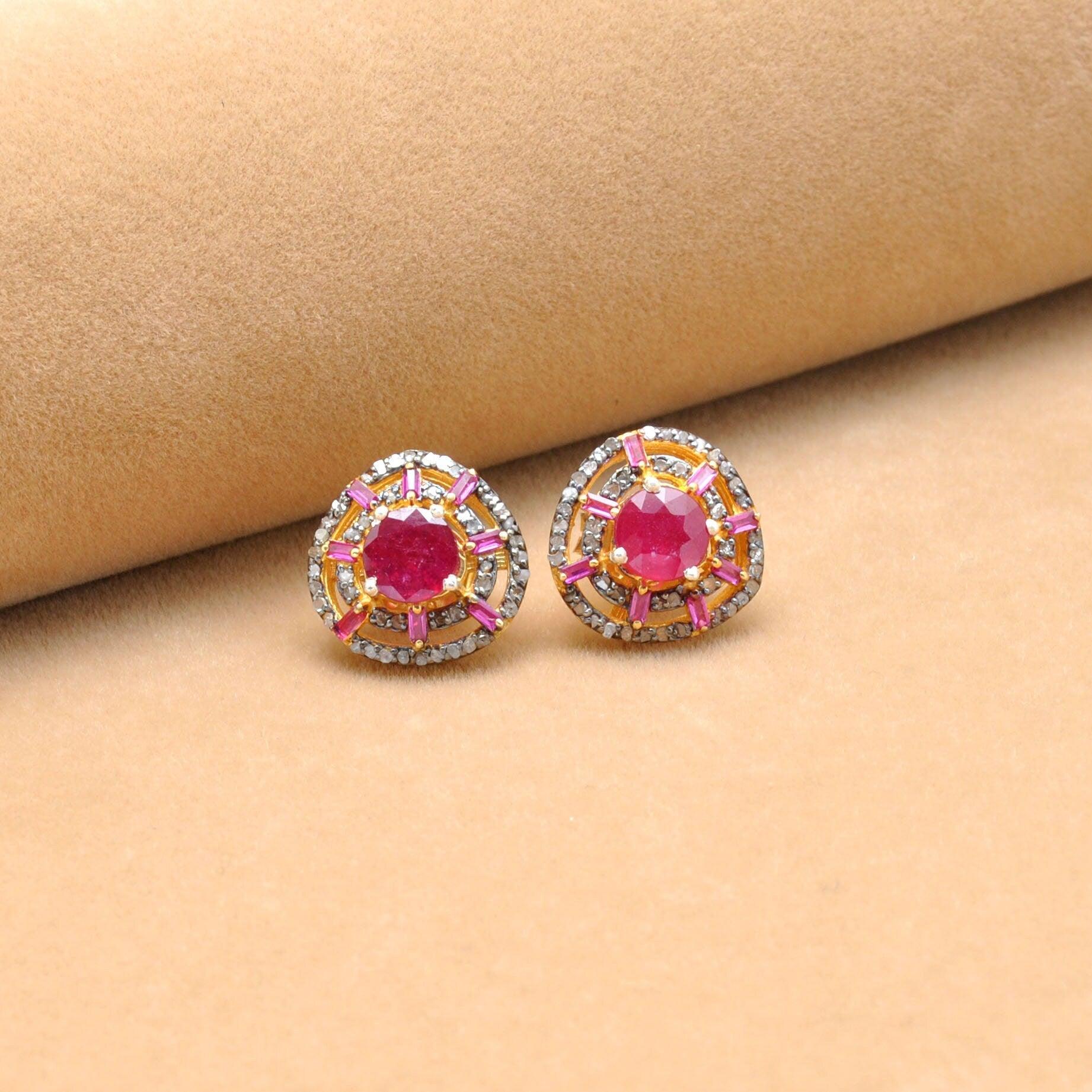 Ruby Diamond Stud Earring Jewelry - Kanika Creations