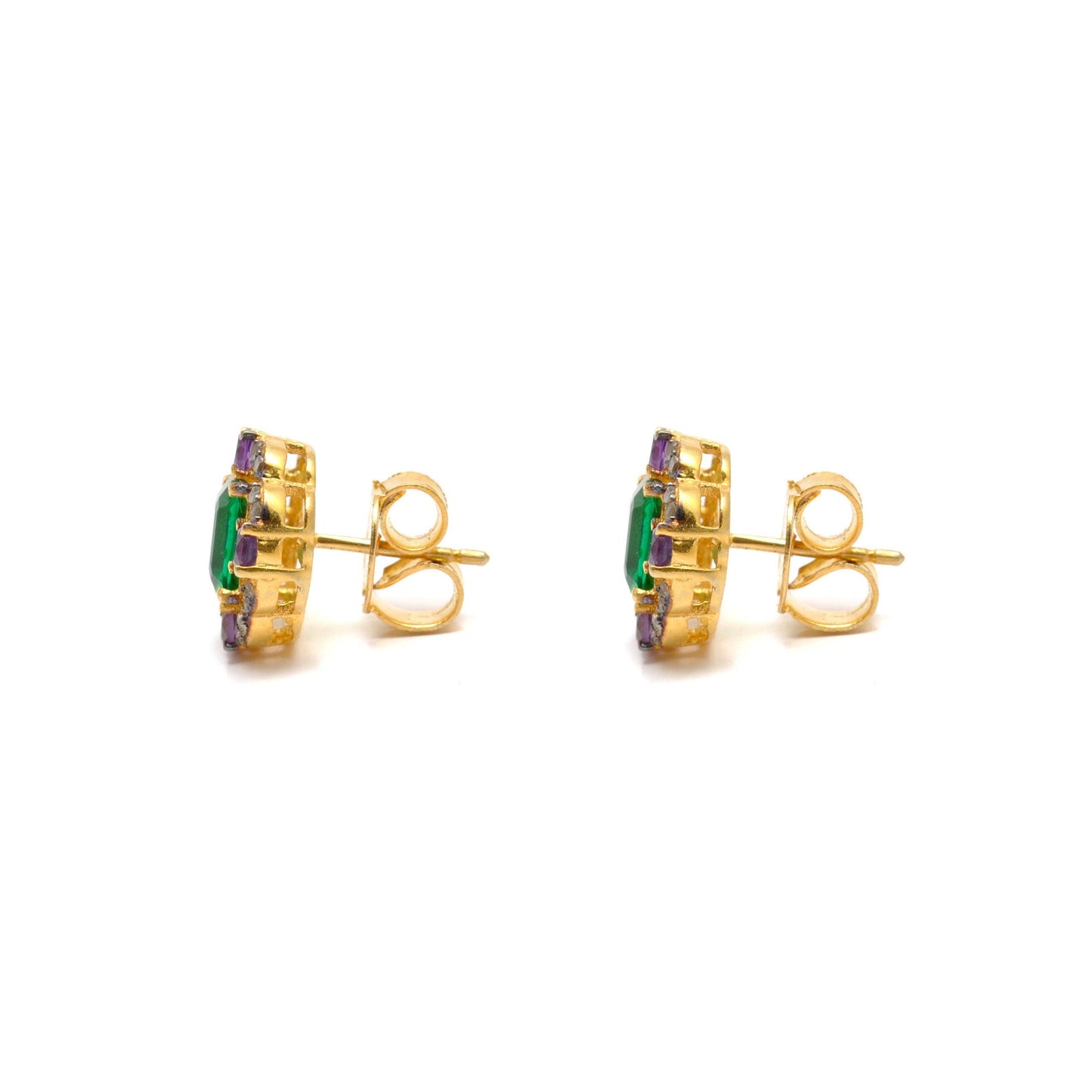 Baguette Emerald Diamond Silver Stud Amethyst Jewelry - Kanika Creations