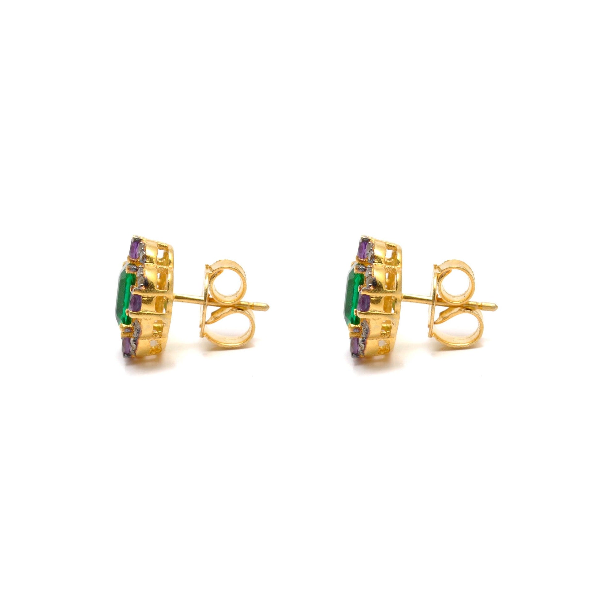 Baguette Emerald Amethyst Pave Diamond Stud Earring Jewelry - Kanika Creations