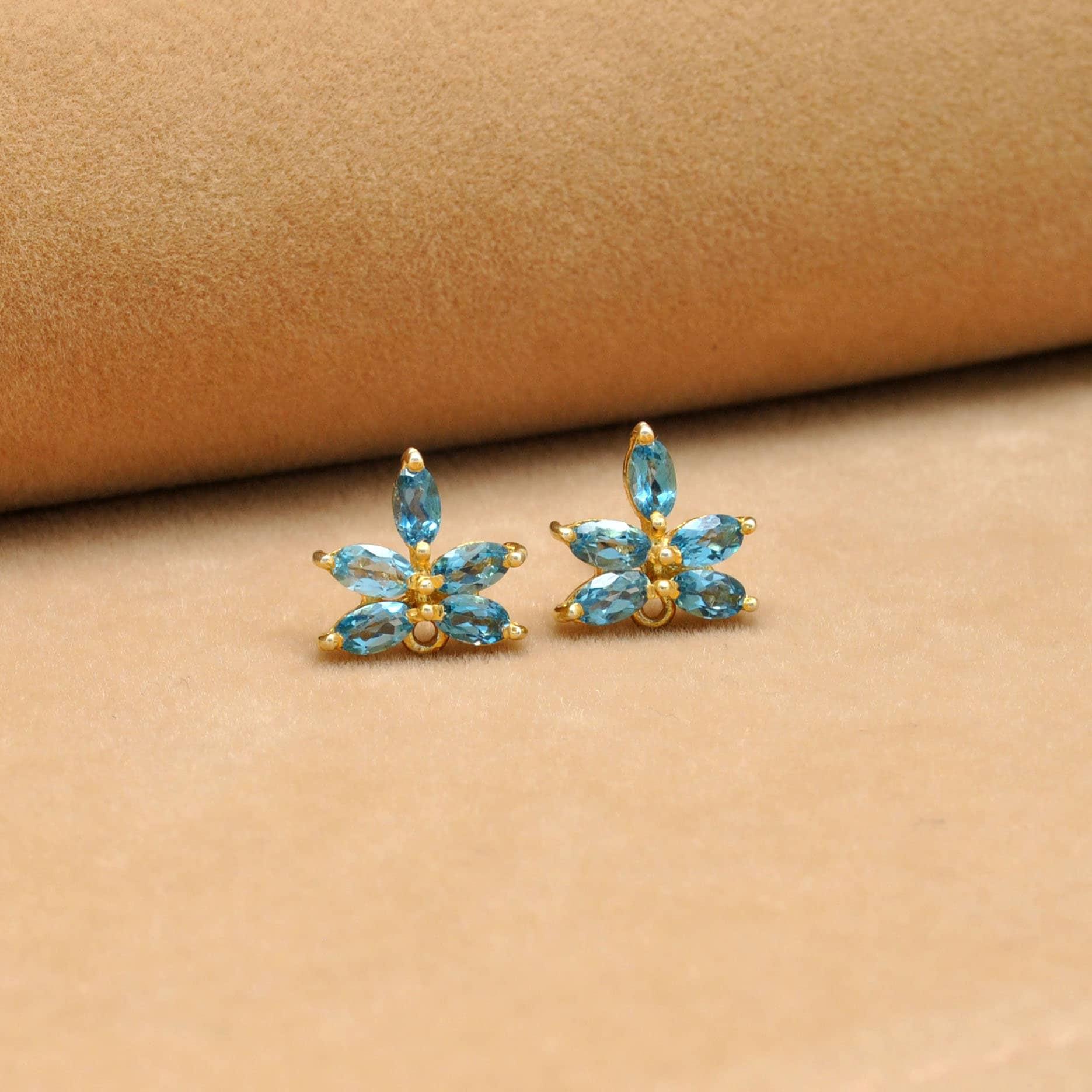 Natural Blue Topaz Stud Earring Silver Jewelry - Kanika Creations
