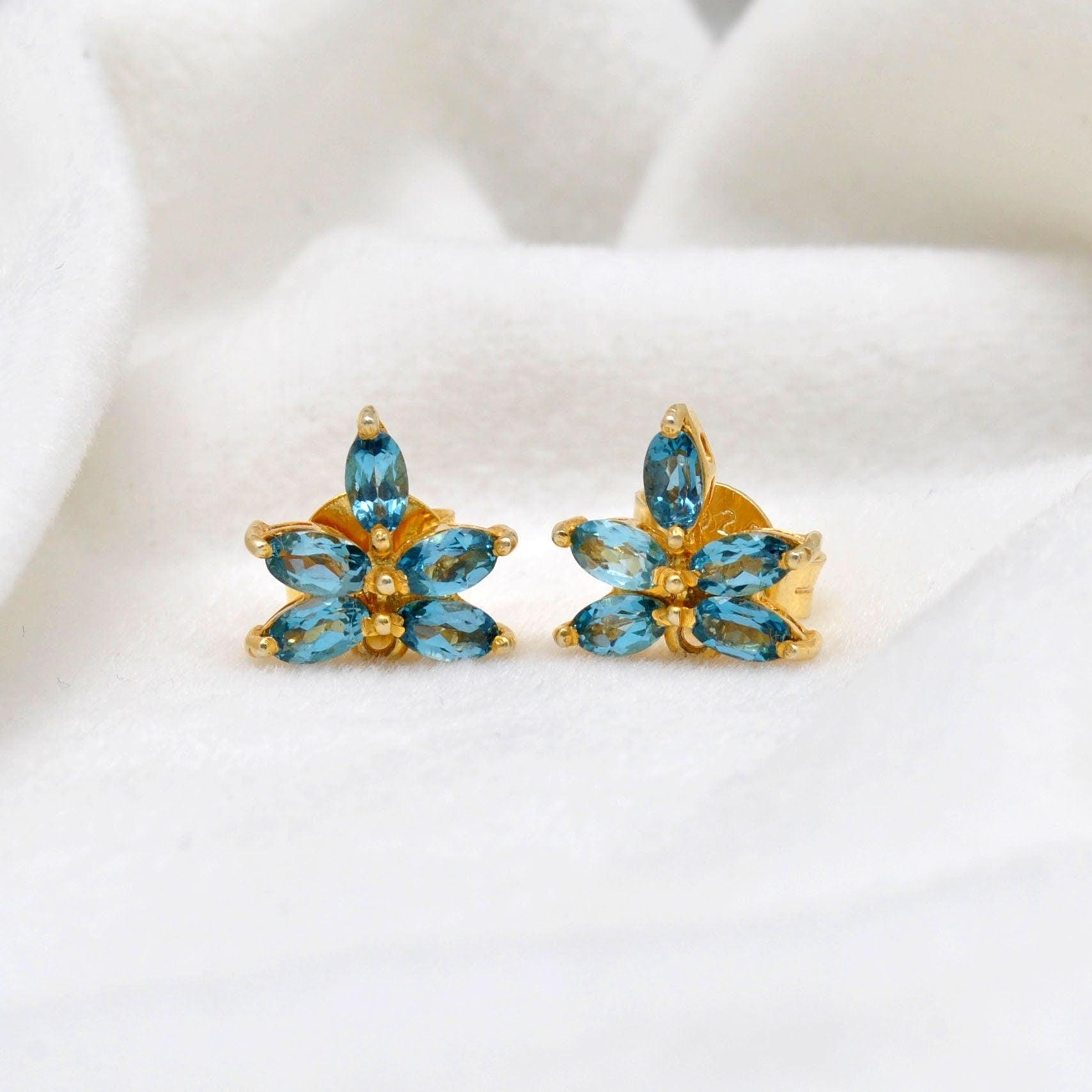 Natural Blue Topaz Stud Earring Silver Jewelry - Kanika Creations