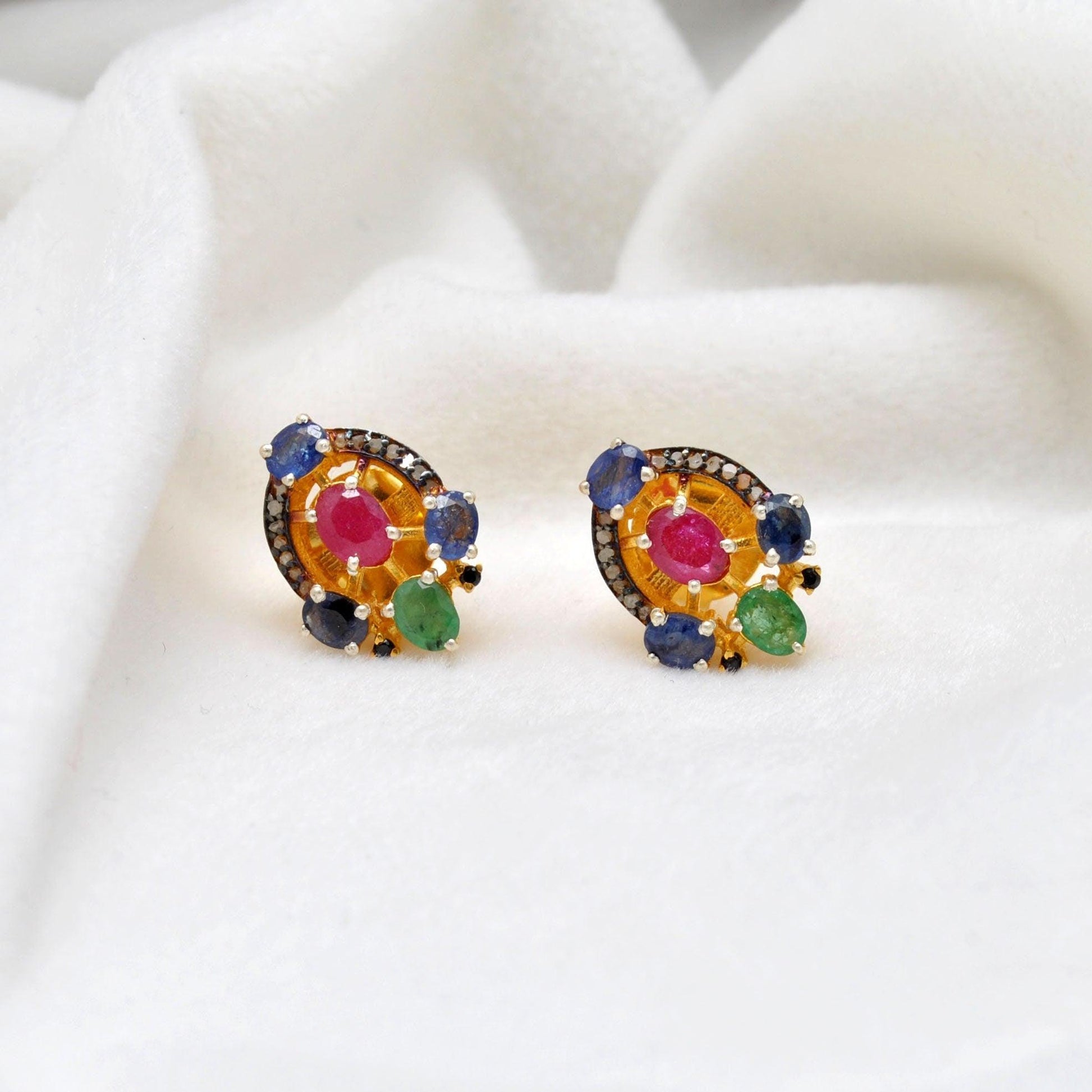 Multi Stone Ruby Emerald Sapphire Earring - Kanika Creations