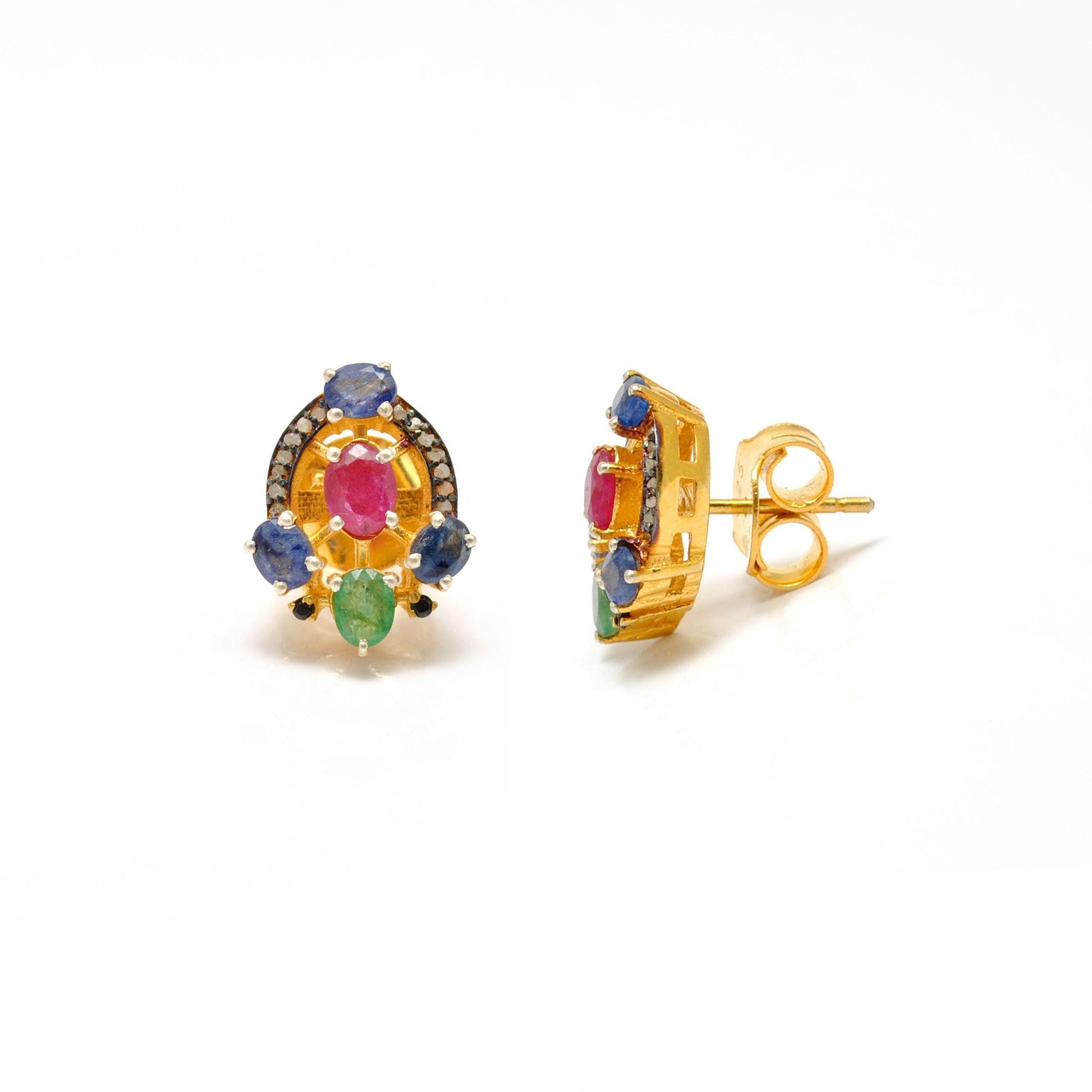 Multi Stone Ruby Emerald Sapphire Earring - Kanika Creations