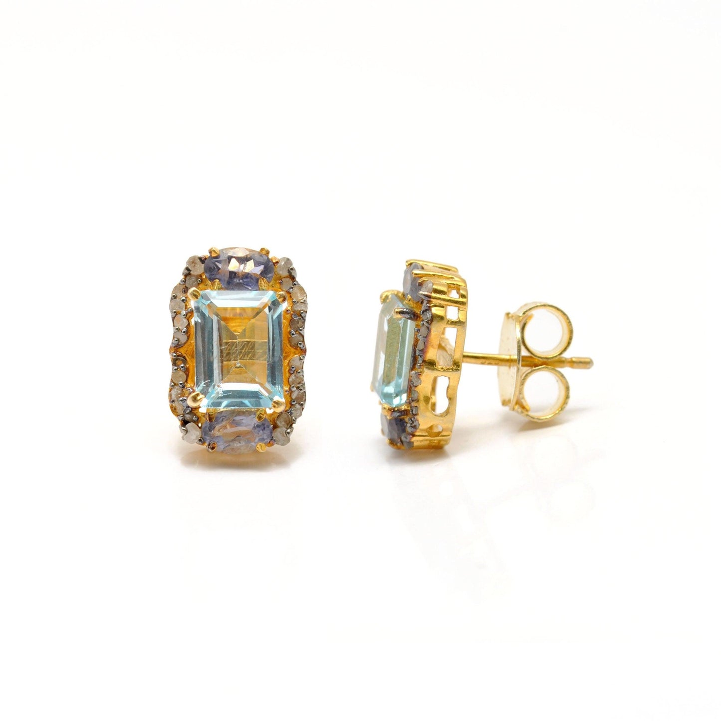 Blue Topaz Diamond Earrings Stud Earring - Kanika Creations