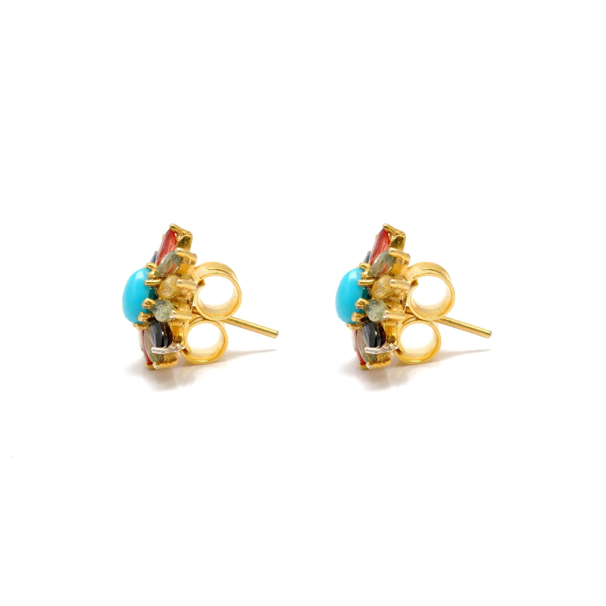 Natural Turquoise Multi Stone Stud Earring - Kanika Creations