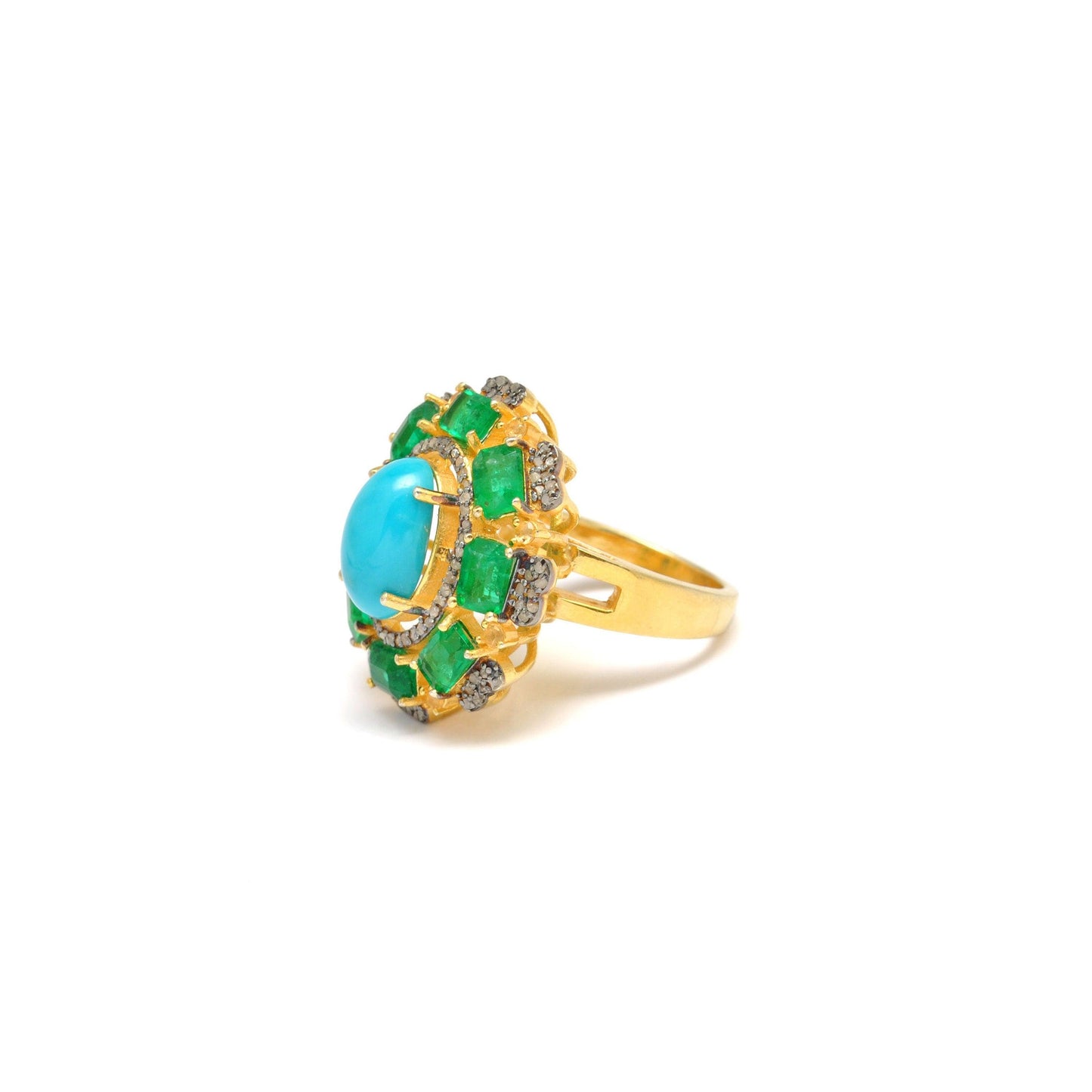 Victorian Turquoise Emerald Engagement Ring - Kanika Creations