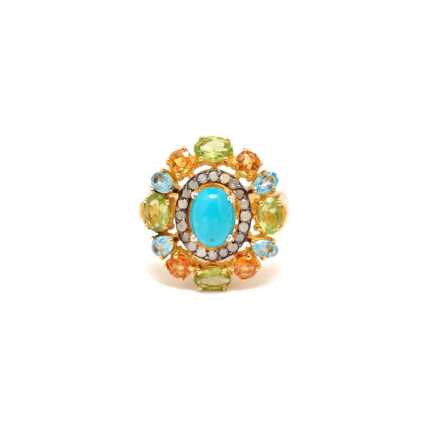 Multi Gemstone Diamond 18k Gold Plated Turquoise Victorian Rings - Kanika Creations